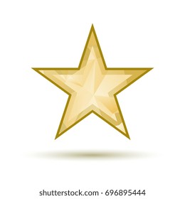 Low poly gold star make with triangles. Flickering polygonal star vector icon