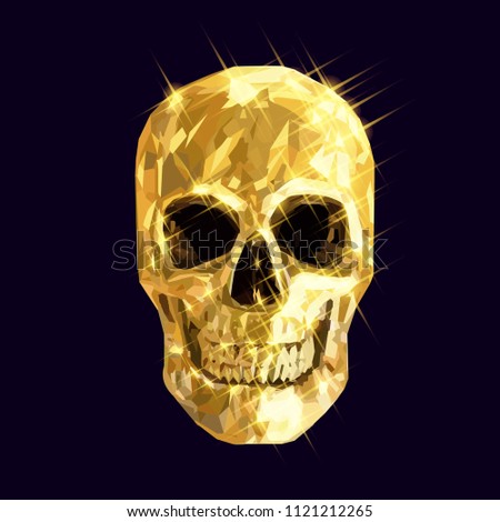 low poly golden design skull