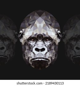 low poly gorilla face with dark background