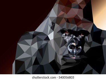 Low poly gorilla. Triangle gorilla.Polygon animal vector.