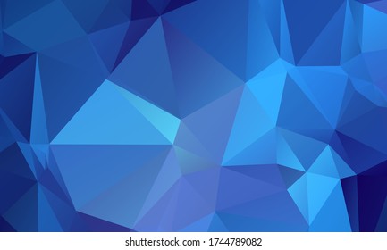 Low poly gradient triangles geometric vector background. Abstract polygonal wallpaper. Triangles pattern. Low poly diamond composition in royal blue colors.