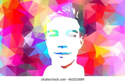 Low poly graffiti stencil male face. Vector art.