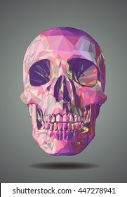 Low poly graphic pink skull on gray background