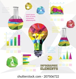 Low-Poly-Grafik-Business-Infos und Low-Poly-Glühbirne