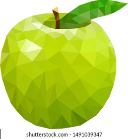 low poly green apple, polygon apple on white background
