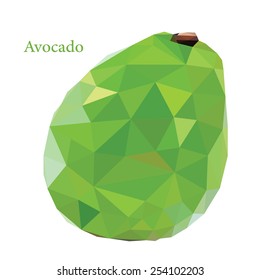 Low poly green avocado isolated on white background