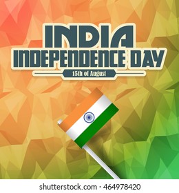 Low Poly Green Background, India Independence Day 15 August Celebration Card, Badges Vector Design