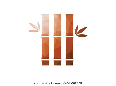 Low Poly and Green Bamboo garden logo design, Vector design template
