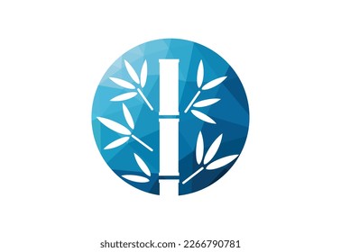 Low Poly and Green Bamboo garden logo design, Vector design template
