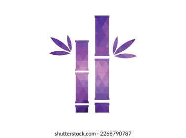 Low Poly and Green Bamboo garden logo design, Vector design template
