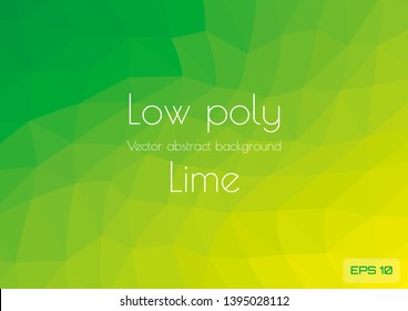 Low poly green lime abstract gradient background. Geometric triangulation in ufo green style. Textured template. Vector illustration.
