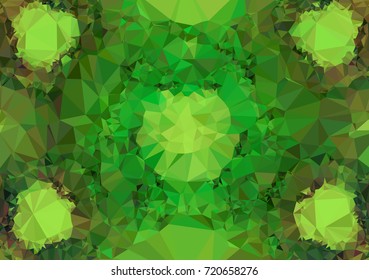 Low poly green mosaic background. Template design, list, front page, brochure layout, banner, idea, cover, print, flyer, book, blank, card, ad, sign, sheet. Copy space. Vector clip art.