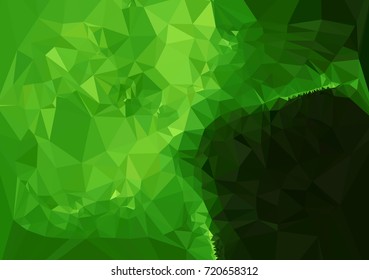 Low poly green mosaic background. Template design, list, front page, brochure layout, banner, idea, cover, print, flyer, book, blank, card, ad, sign, sheet. Copy space. Vector clip art.
