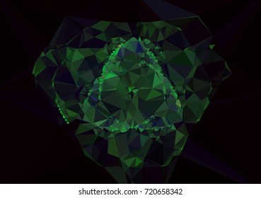 Low poly green mosaic background. Template design, list, front page, brochure layout, banner, idea, cover, print, flyer, book, blank, card, ad, sign, sheet. Copy space. Vector clip art.