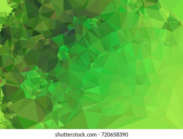 Low poly green mosaic background. Template design, list, front page, brochure layout, banner, idea, cover, print, flyer, book, blank, card, ad, sign, sheet. Copy space. Vector clip art.