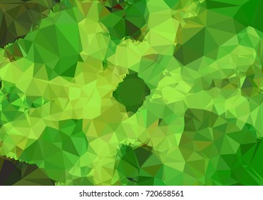 Low poly green mosaic background. Template design, list, front page, brochure layout, banner, idea, cover, print, flyer, book, blank, card, ad, sign, sheet. Copy space. Vector clip art.
