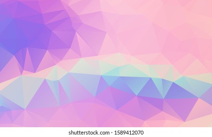 Low poly grid abstract holographic background with polygons, triangles. Holographic geometric pattern, tile backdrop. Fashion magazine cover background with neon metallic low poly gradient hologram.