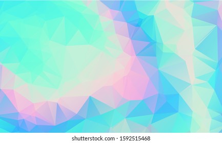 Low poly grid abstract holographic background with polygons, triangles. Holographic geometric pattern, tile backdrop. Fashion magazine cover background with neon metallic low poly gradient hologram.