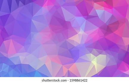 Low poly grid abstract holographic background with polygons, triangles. Holographic geometric pattern, tile backdrop. Fashion magazine cover background with neon metallic low poly gradient hologram.