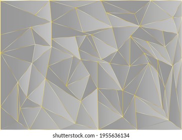 Low poly grid holographic background. Vector abstract banner with polygons, triangles. Holographic paper geometric pattern. Fashion magazine cover with fray, gold gradient hologram. Luxury tile