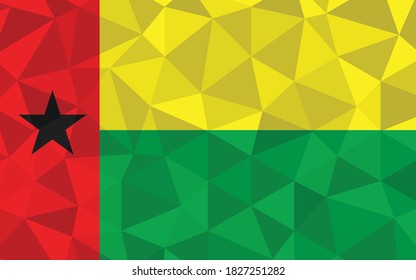 Low poly Guinea Bissau flag vector illustration. Triangular Guinean flag graphic. Guinea Bissau country flag is a symbol of independence.