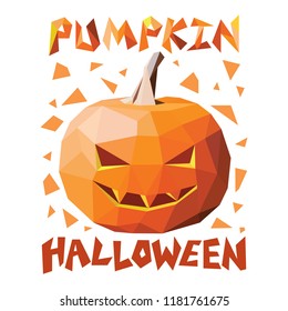 Low poly Halloween pumpkin. Poligonal vector illustration on white background.