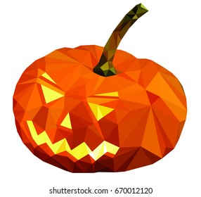 low poly Halloween pumpkin. Polygonal pumpkin.