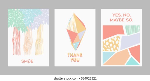 low poly hand drawn textures vector pastel colors greeting cards set