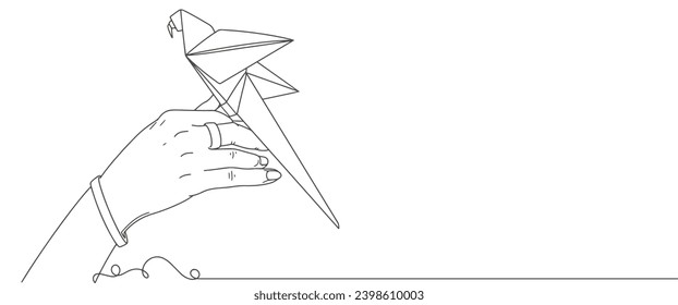 low poly hand holding parrot vector model on a white background. Geometric linear animal