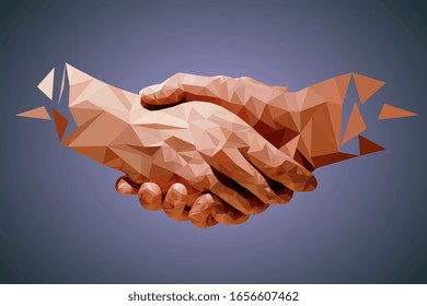 Low Poly Hands, Handshaking Partners, Friendship Or Business Partnership Symbol. Vector Illustration