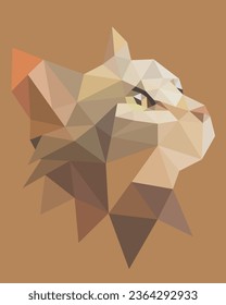 Low Poly head cat on brown background