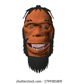 Low poly head of a Neanderthal man. Polygonal head of a prehistoric man. Front view. 3D. Vector illustration