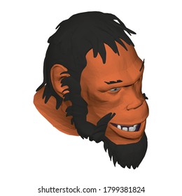 Low poly head of a Neanderthal man. Polygonal head of a prehistoric man. Isometric view. 3D. Vector illustration