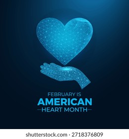 Low-Poly-Herz-Illustration für American Heart Month erstellt, mit sauberer Polygon-Geometrie und einem modernen medizinischen Bewusstsein Stil. Geeignet für Banner-Poster, Flyer und Hintergrunddesign-Vorlage.