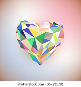 Low poly heart isolated on white background. Geometric rumpled triangular low poly origami style gradient graphic illustration. Vector polygonal design for your business.