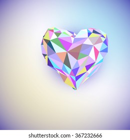 Low poly heart isolated on white background. Geometric rumpled triangular low poly origami style gradient graphic illustration. Vector polygonal design for your business.