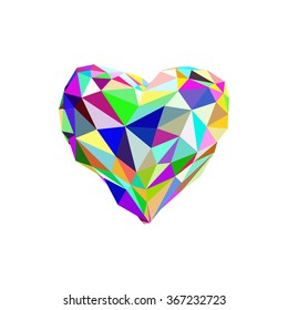Low poly heart isolated on white background. Geometric rumpled triangular low poly origami style gradient graphic illustration. Vector polygonal design for your business.