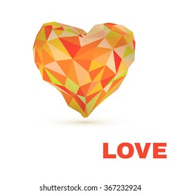 Low poly heart isolated on white background. Geometric rumpled triangular low poly origami style gradient graphic illustration. Vector polygonal design for your business.
