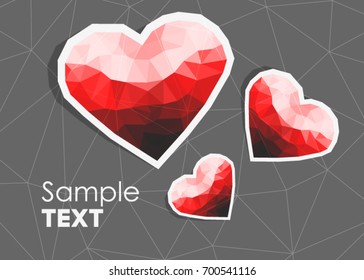 Low poly heart. Pink, red heart isolated on white background. Geometric rumpled triangular low poly origami style gradient graphic illustration. Vector polygonal design for business. Red origami heart