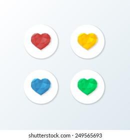 Low Poly Heart in Red Yellow Blue Green Color. Diamond heart. Valentine Heart Symbol - Vector illustration