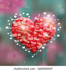 Low poly heart with the text Thank You. Eps 10 vector file.