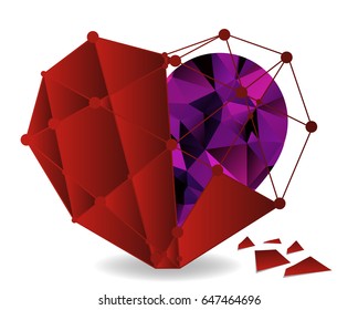 Low poly heart with white molecule structure. Vector Illustration. Abstract polygonal heart. Love symbol. 