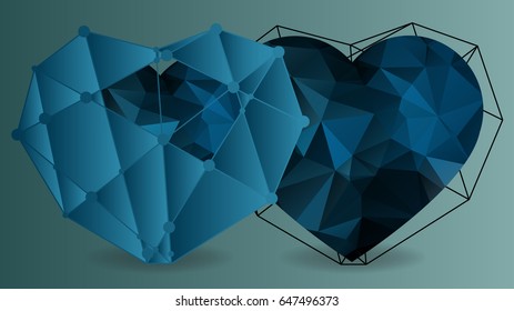 Low poly heart with white molecule structure. Vector Illustration. Abstract polygonal heart. Love symbol. 