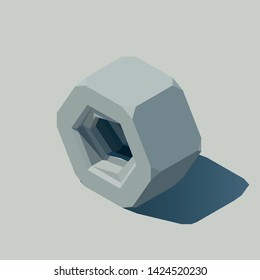 Low poly hex nut vector illustration. Isometric illustration of a hex nut.