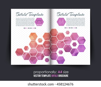 Low Poly Hexagon Frames Bi-Fold Brochure Design. Corporate Leaflet, Cover Template