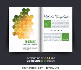 Low Poly Hexagon Frames Bi-Fold Brochure Design. Corporate Leaflet, Cover Template