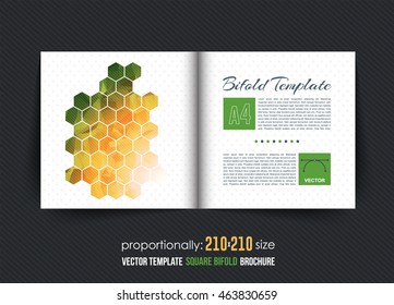 Low Poly Hexagon Frames Bi-Fold Aquare Brochure Design. Corporate Leaflet, Cover Template