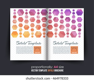 Low Poly Hexagon Frames Bi-Fold Brochure Design. Corporate Leaflet, Cover Template