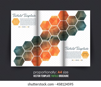 Low Poly Hexagon Frames Tri-Fold Brochure Design. Corporate Leaflet, Cover Template