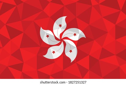 Low poly Hong Kong flag vector illustration. Triangular Hongkonger flag graphic. Hong Kong country flag is a symbol of independence.